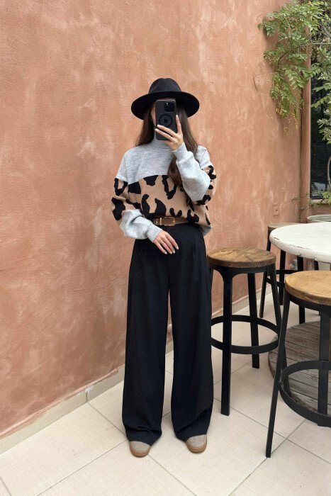 LEO DESIGN HIGH NECK SIMPLE WOMEN SWEATER LIGHT GREY/GZ 