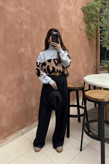 LEO DESIGN HIGH NECK SIMPLE WOMEN SWEATER LIGHT GREY/GZ - 2