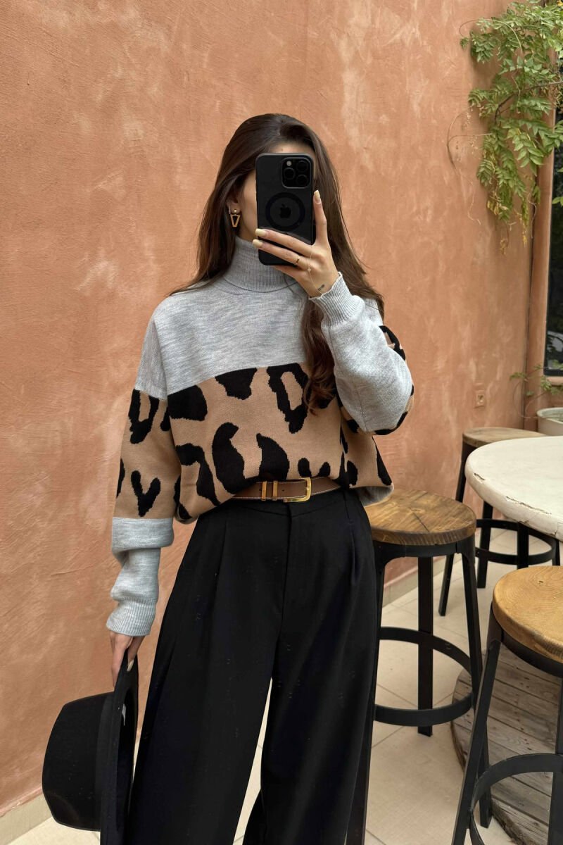 LEO DESIGN HIGH NECK SIMPLE WOMEN SWEATER LIGHT GREY/GZ - 3