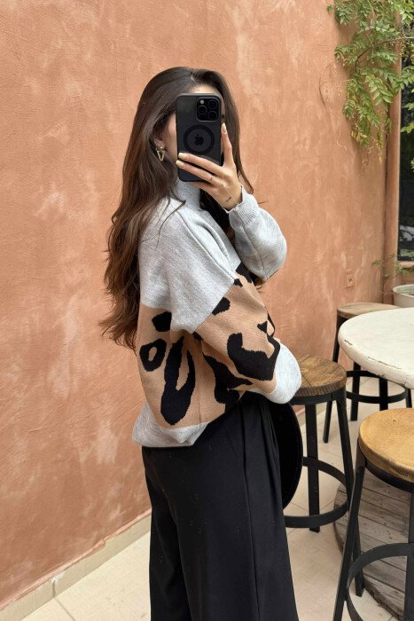 LEO DESIGN HIGH NECK SIMPLE WOMEN SWEATER LIGHT GREY/GZ - 4