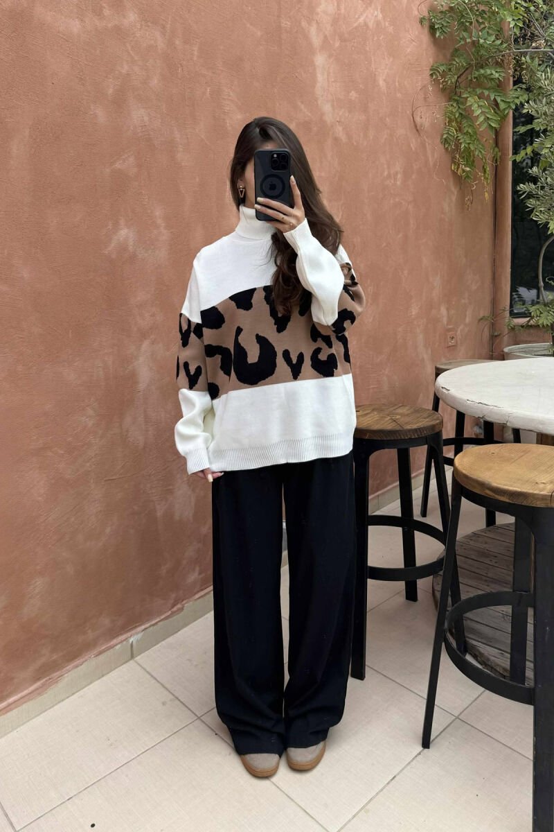 LEO DESIGN HIGH NECK SIMPLE WOMEN SWEATER WHITE-E BARDHE - 1