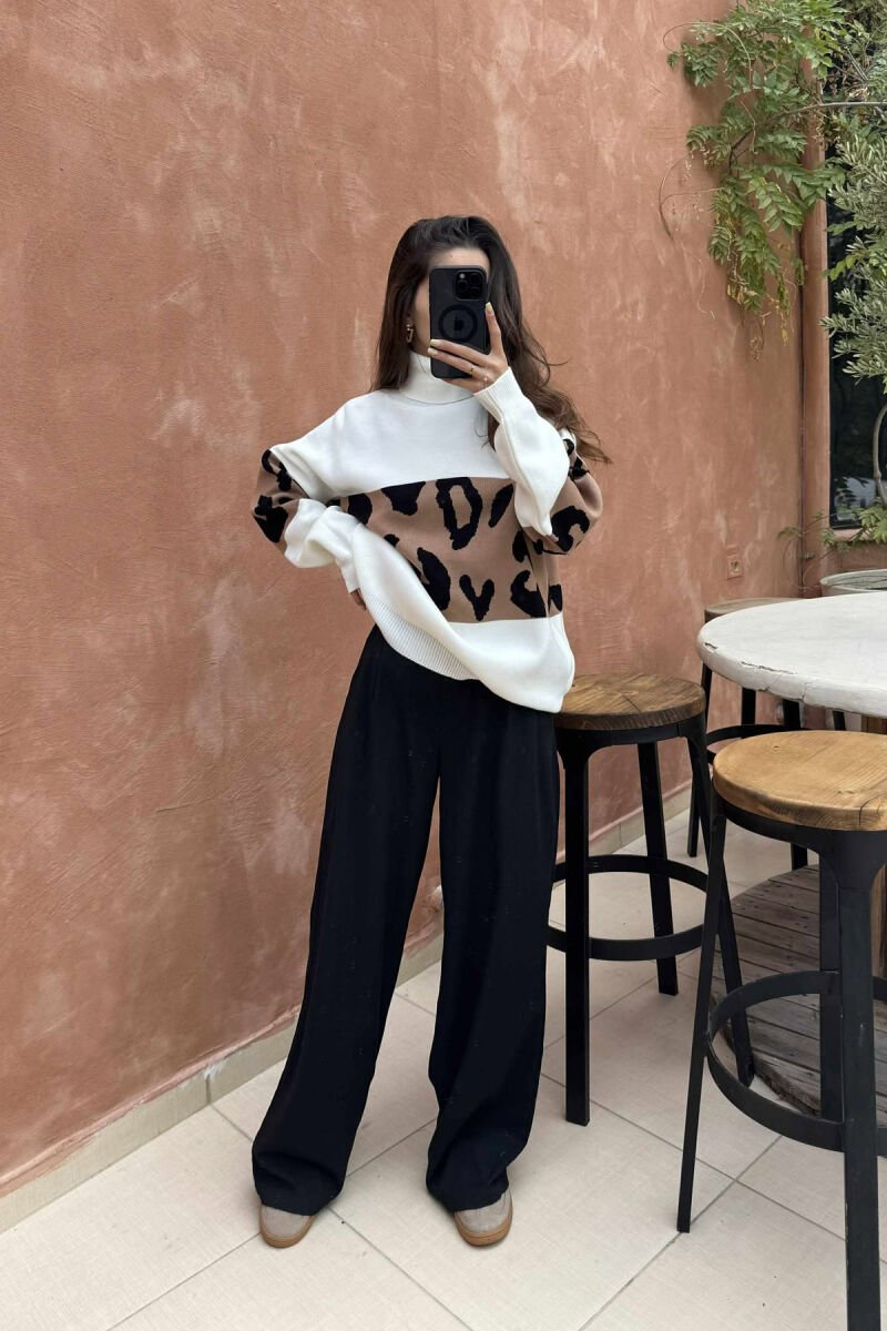 LEO DESIGN HIGH NECK SIMPLE WOMEN SWEATER WHITE-E BARDHE - 2
