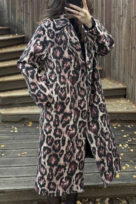 LEO DESIGN LONG WOMEN COAT BURGUNDY/VISHNJE - 4