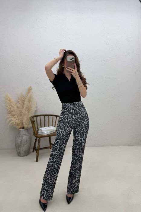LEO DESIGN SEMI ELASTIC WAIST WOMAN TROUSERS DARK GREY/GEE - 4