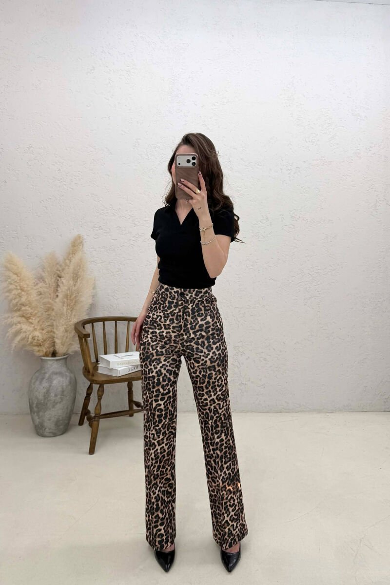 LEO DESIGN SEMI ELASTIC WAIST WOMAN TROUSERS LEO/LEOPARD - 1