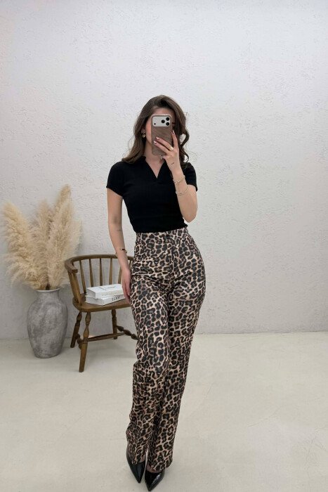 LEO DESIGN SEMI ELASTIC WAIST WOMAN TROUSERS LEO/LEOPARD - 4