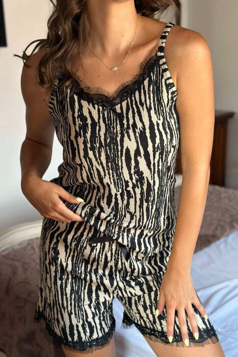 LEO DESIGN TANK+SHORTS WOMEN PYJAMAS BEIGE/BEZHE - KLAUDIO FASHION