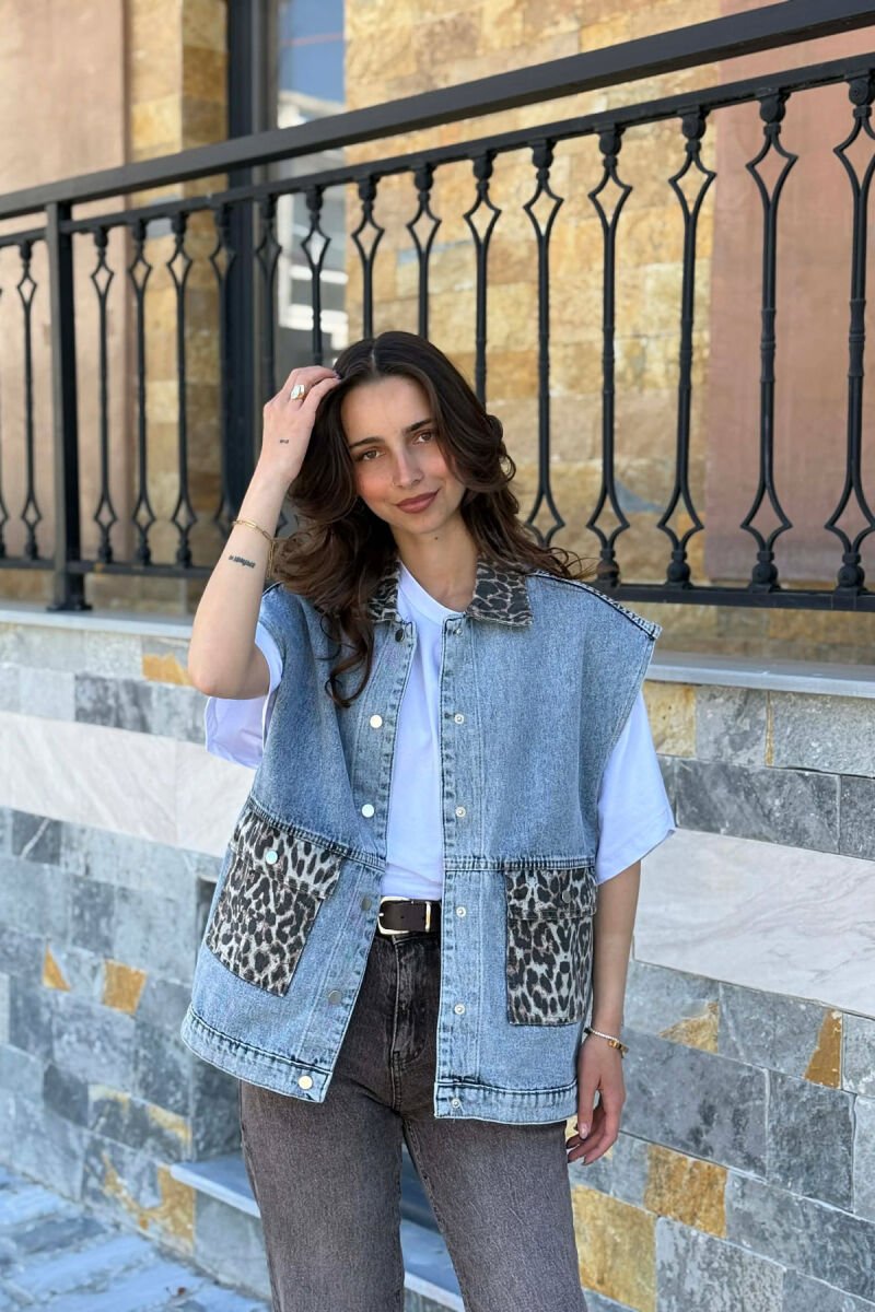 LEO DETAILS DENIM WOMAN VEST LIGHTBLUE/BZ - 1