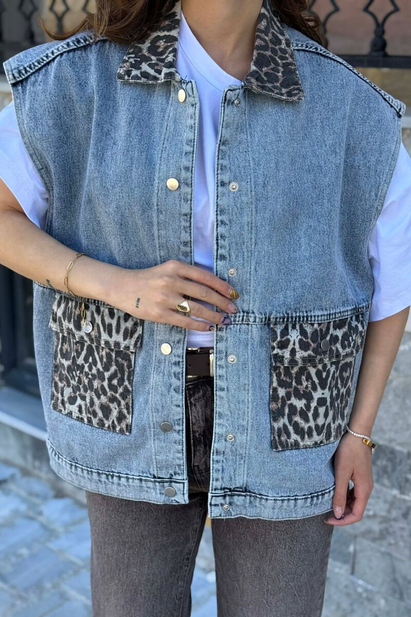 LEO DETAILS DENIM WOMAN VEST LIGHTBLUE/BZ - 5