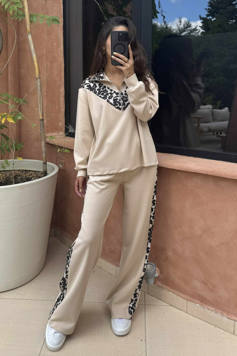 LEO PRINT DETAILS BLOUSE+SWEATPANTS WOMEN SET BEIGE/BEZHE - 2