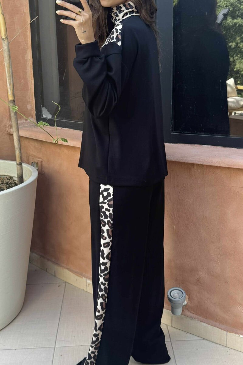 LEO PRINT DETAILS BLOUSE+SWEATPANTS WOMEN SET BLACK/ E ZEZE - 4
