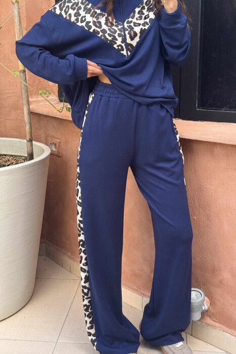 LEO PRINT DETAILS BLOUSE+SWEATPANTS WOMEN SET BLUE/BLU - 5