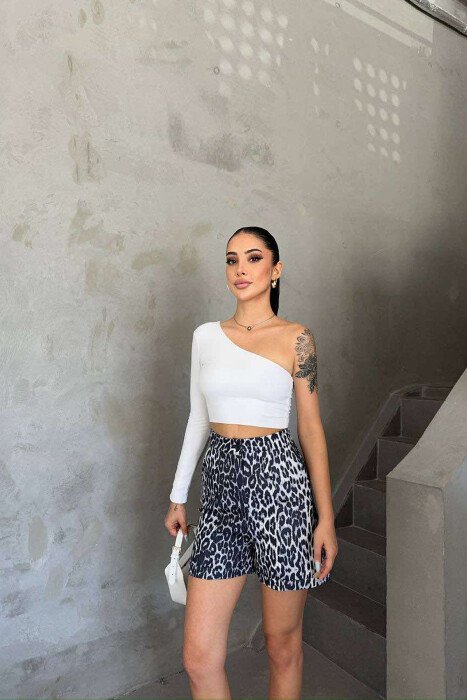 LEO PRINT WIDE LEG WOMEN SHORTS WHITE-BLACK/BAZE - 1