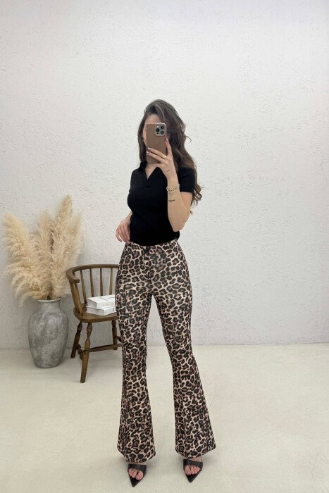 LEO PRINTS COWBOY WOMAN TROUSERS LEO/LEOPARD - KLAUDIO FASHION
