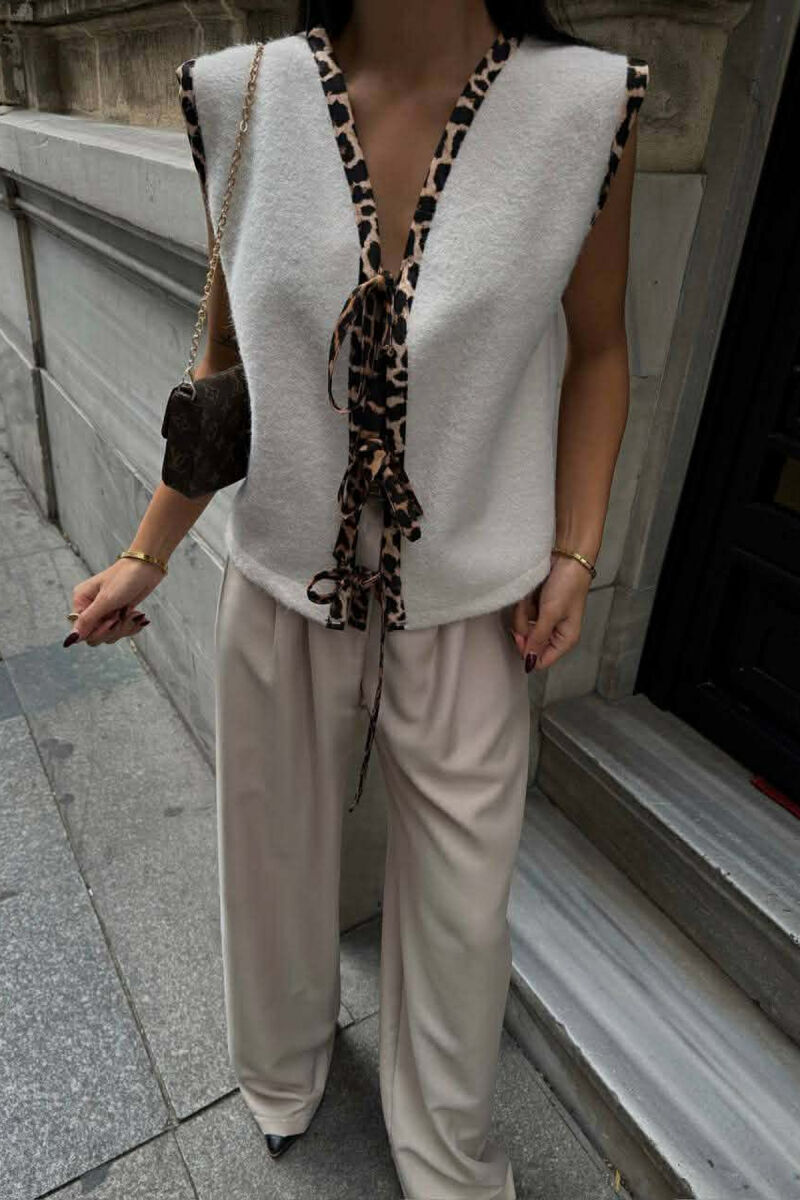 LEO PRINTS LACINGS WOOL WOMEN VEST CREAM/KREM - 1