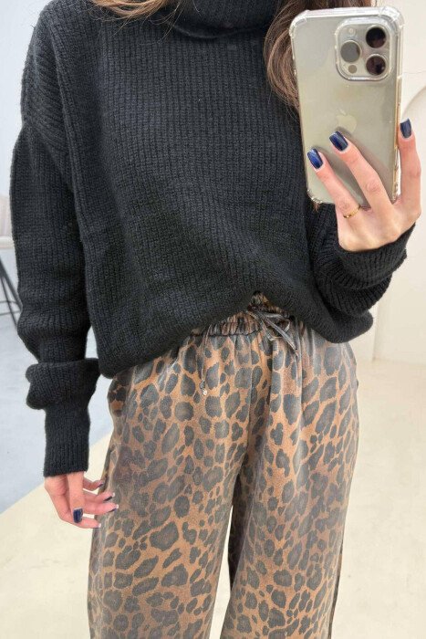LEO SHINNY ELASTIC WAIST WOMEN TROUSERS LEO/LEOPARD - 7