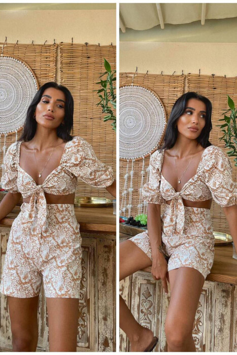 LEOPARD DESIGN WOMAN CROP & SHORTS BEIGE/BEZHE 