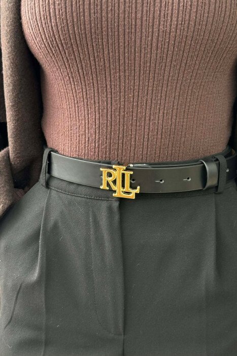 LETTER BUCKLE DESIGN LEATHER WOMEN BELT GOLDEN ROD/GOLD - KLAUDIO FASHION