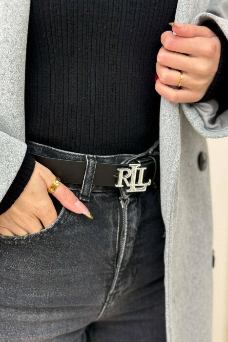 LETTER BUCKLE DESIGN LEATHER WOMEN BELT SILVER/ARGJEND - KLAUDIO FASHION