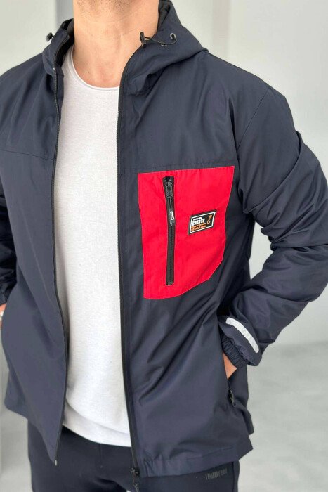LIGHT RAINY ONE COLOR MEN JACKET DARK BLUE/BEE - KLAUDIO FASHION