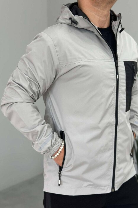 LIGHT RAINY ONE COLOR MEN JACKET GREY/GRI - KLAUDIO FASHION