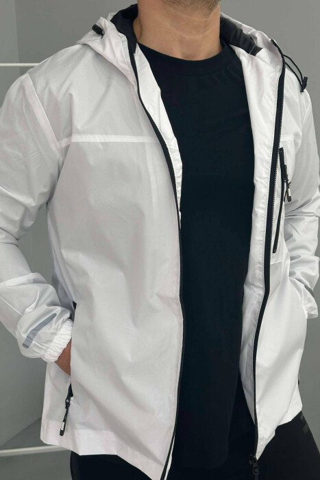 LIGHT RAINY ONE COLOR MEN JACKET WHITE-BLACK/BAZE - KLAUDIO FASHION