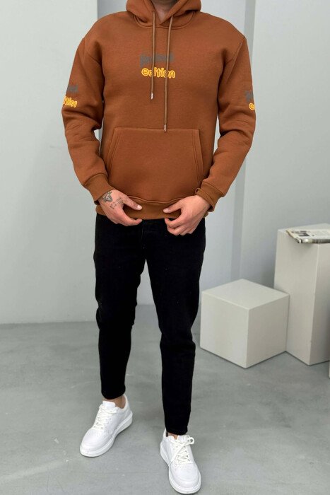 HOODIE ME PUSH DHE ME SHKRIME PER MESHKUJ NE NGJYRE KAFE 