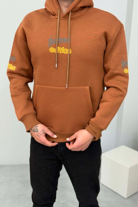 LIMITED EDITION WRITTING FLUFFY MEN HOODIE BROWN/KAFE - 3