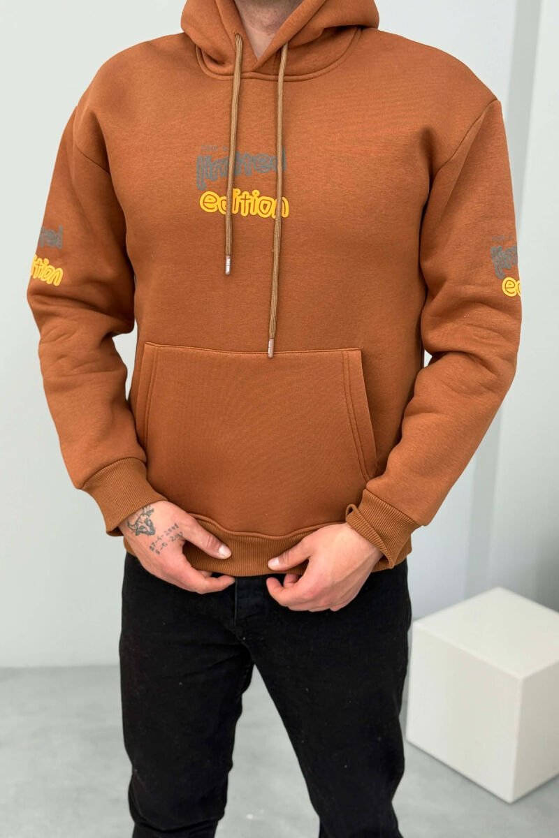LIMITED EDITION WRITTING FLUFFY MEN HOODIE BROWN/KAFE - 3