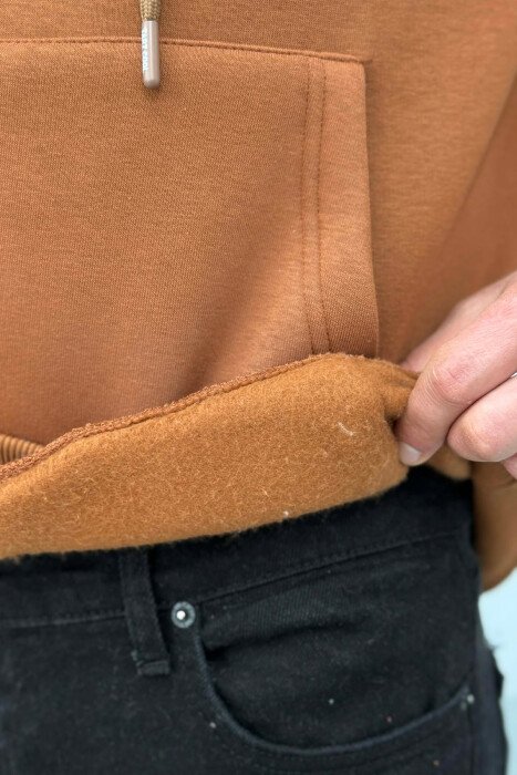 LIMITED EDITION WRITTING FLUFFY MEN HOODIE BROWN/KAFE - 4
