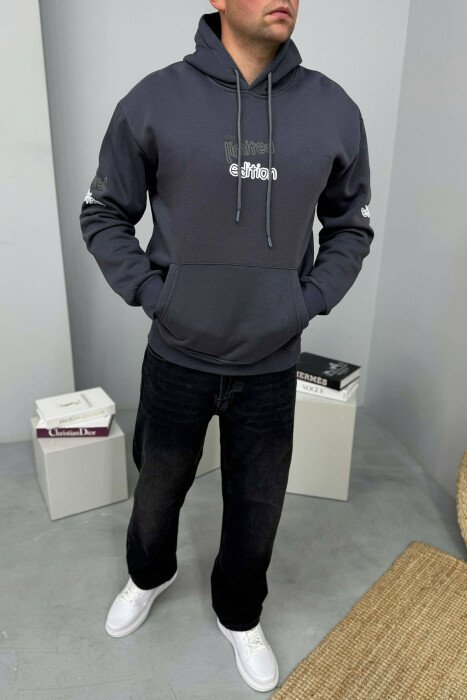 LIMITED EDITION WRITTING FLUFFY MEN HOODIE DARK GREY/GEE - 
