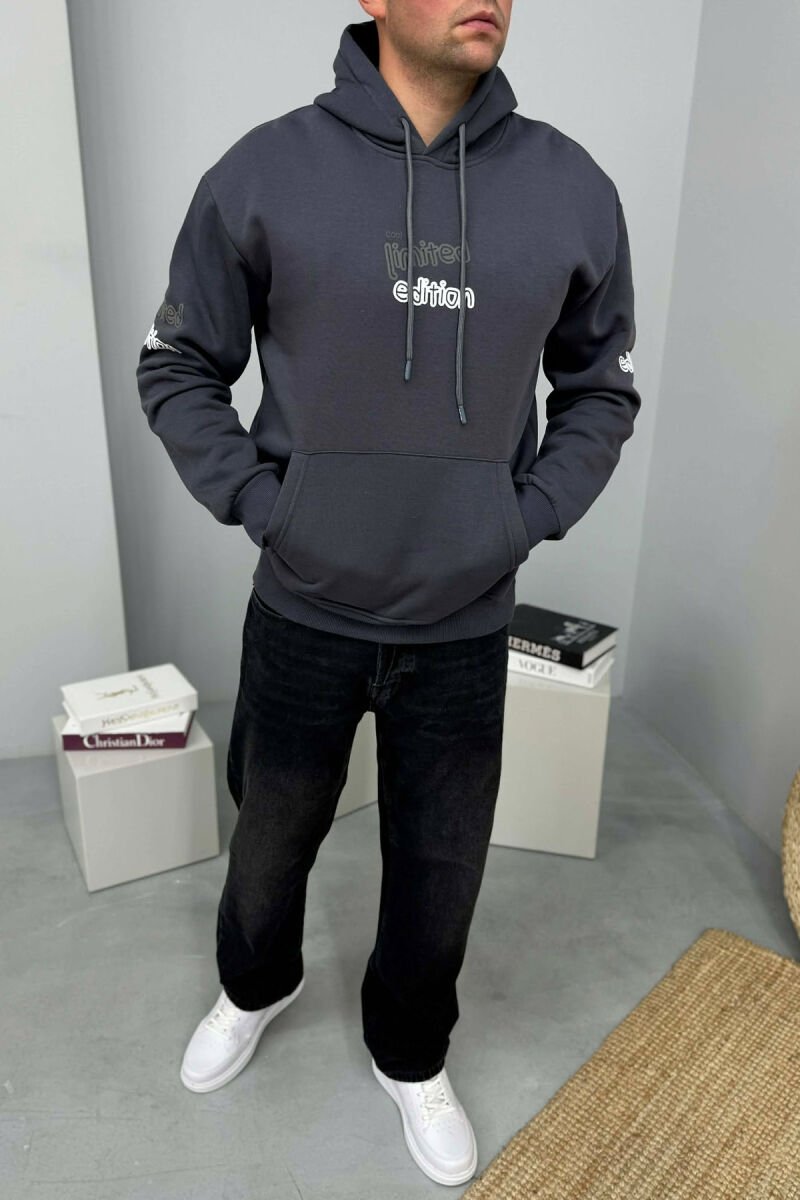 LIMITED EDITION WRITTING FLUFFY MEN HOODIE DARK GREY/GEE - 1