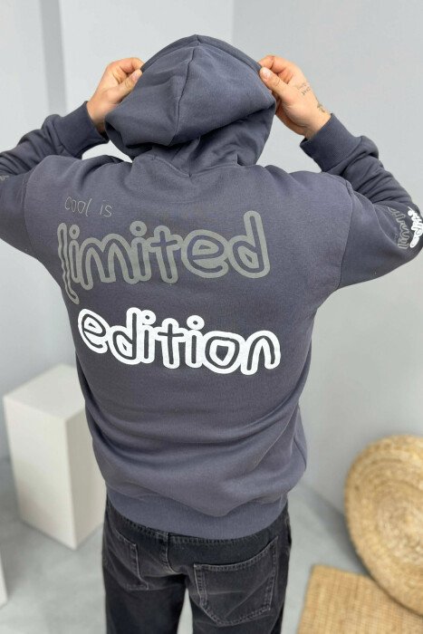 LIMITED EDITION WRITTING FLUFFY MEN HOODIE DARK GREY/GEE - 4
