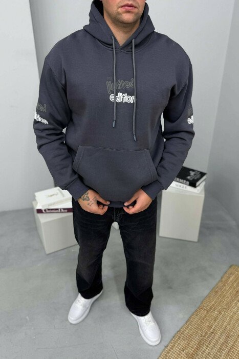 LIMITED EDITION WRITTING FLUFFY MEN HOODIE DARK GREY/GEE - 2
