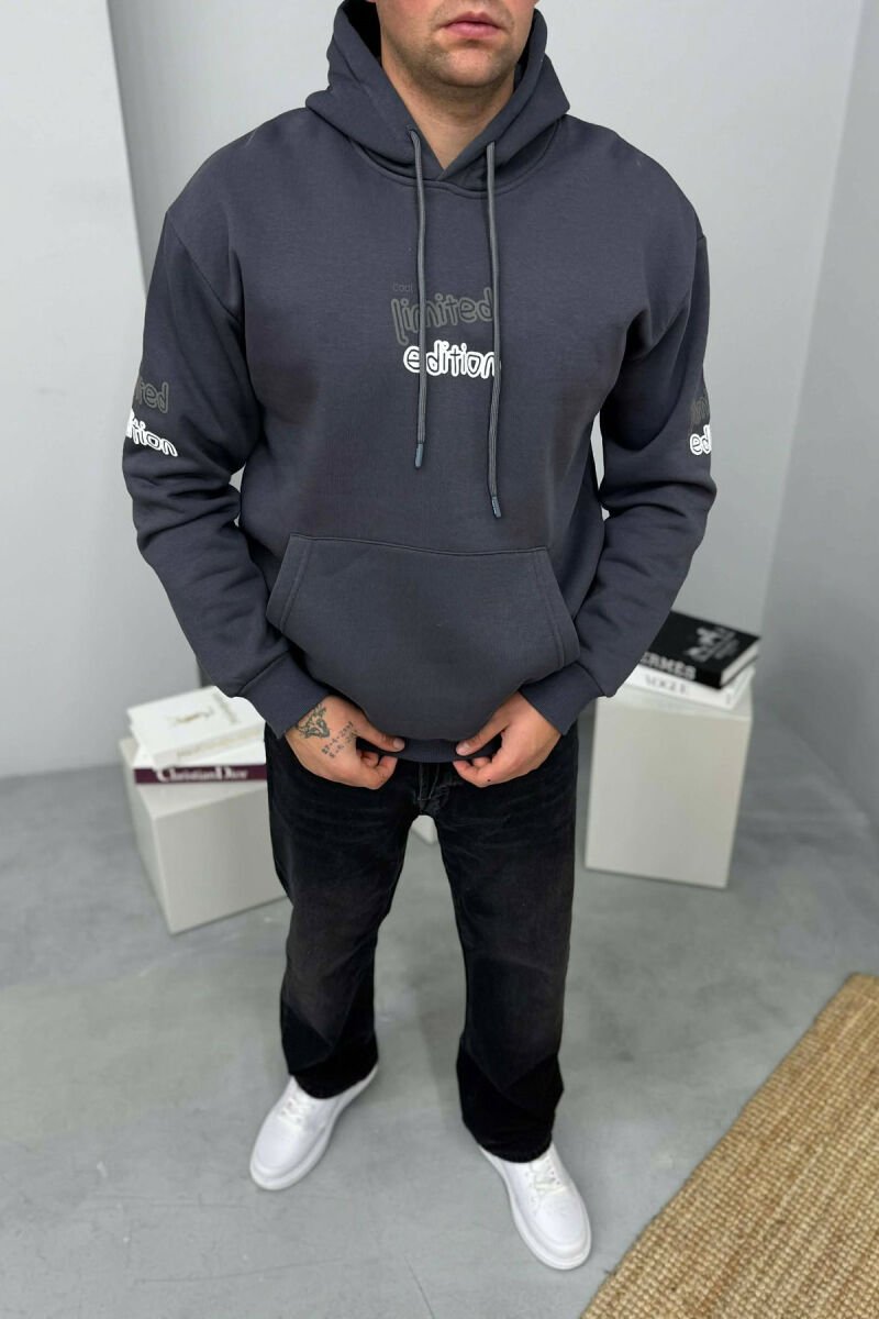 LIMITED EDITION WRITTING FLUFFY MEN HOODIE DARK GREY/GEE - 2