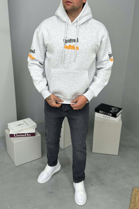 LIMITED EDITION WRITTING FLUFFY MEN HOODIE LIGHT GREY/GZ - 1