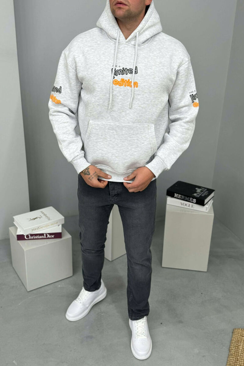 LIMITED EDITION WRITTING FLUFFY MEN HOODIE LIGHT GREY/GZ - 1