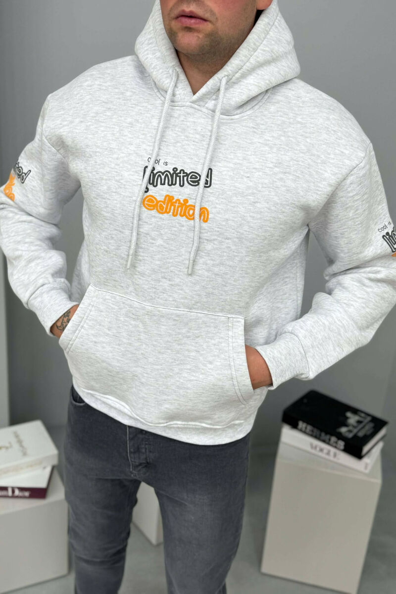LIMITED EDITION WRITTING FLUFFY MEN HOODIE LIGHT GREY/GZ - 2