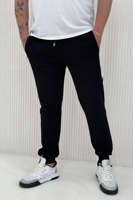 LINED SIMPLE MEN SWEATPANTS BLACK/ E ZEZE - 1