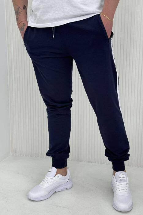 LINED SIMPLE MEN SWEATPANTS DARK BLUE/BEE 