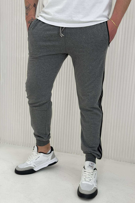LINED SIMPLE MEN SWEATPANTS GREY/GRI - KLAUDIO FASHION