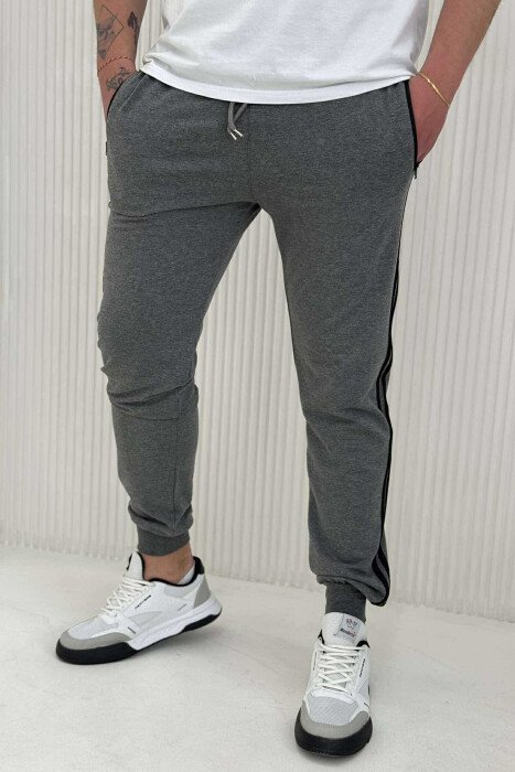 LINED SIMPLE MEN SWEATPANTS GREY/GRI - KLAUDIO FASHION