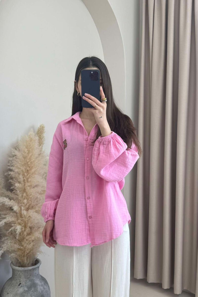 LINEN BEAR LOGO ONE COLOR WOMEN SHIRT PINK/ROZE - 1