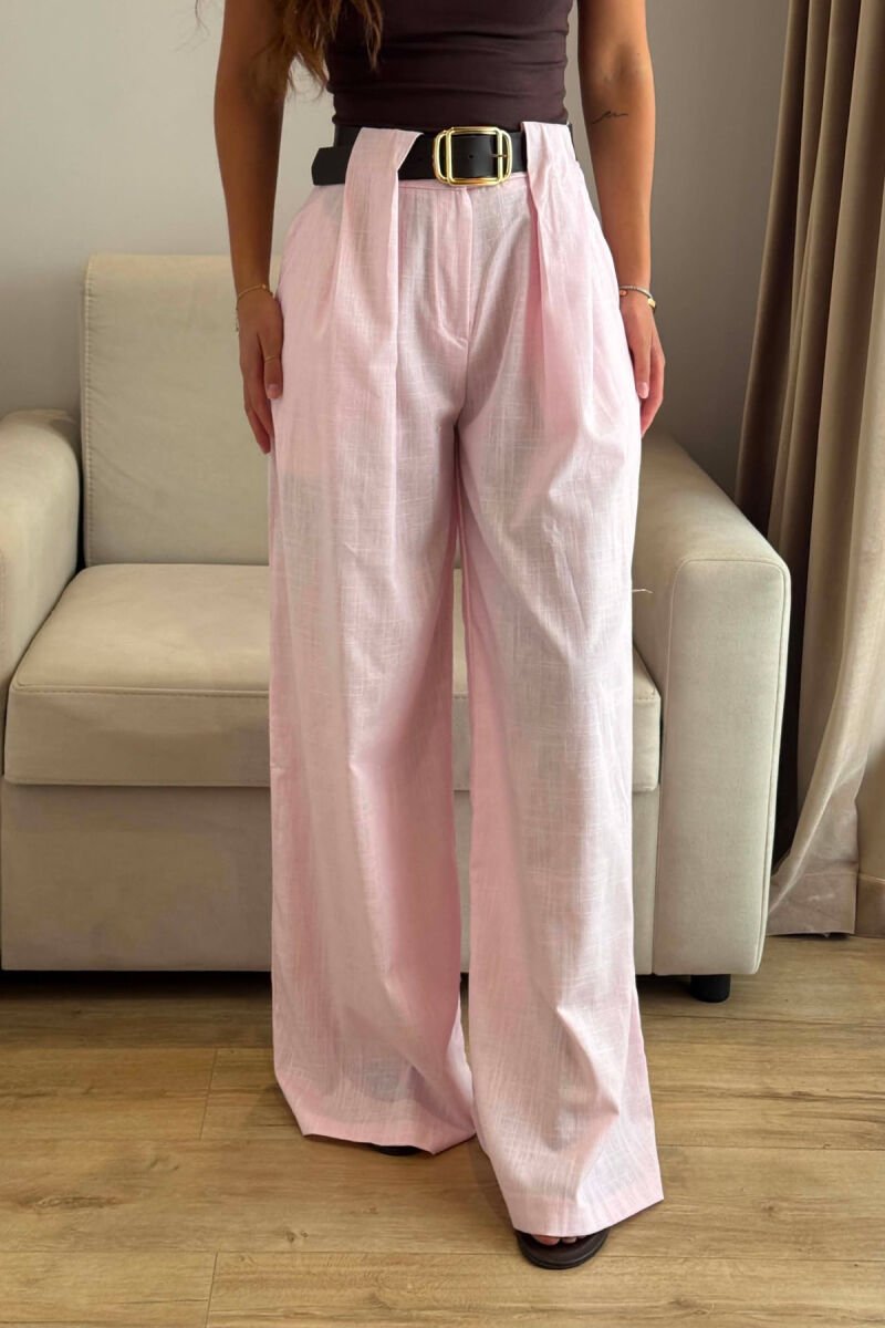 LINEN BLEND BELT DETAIL WOMAN TROUSERS PINK/ROZE - 3