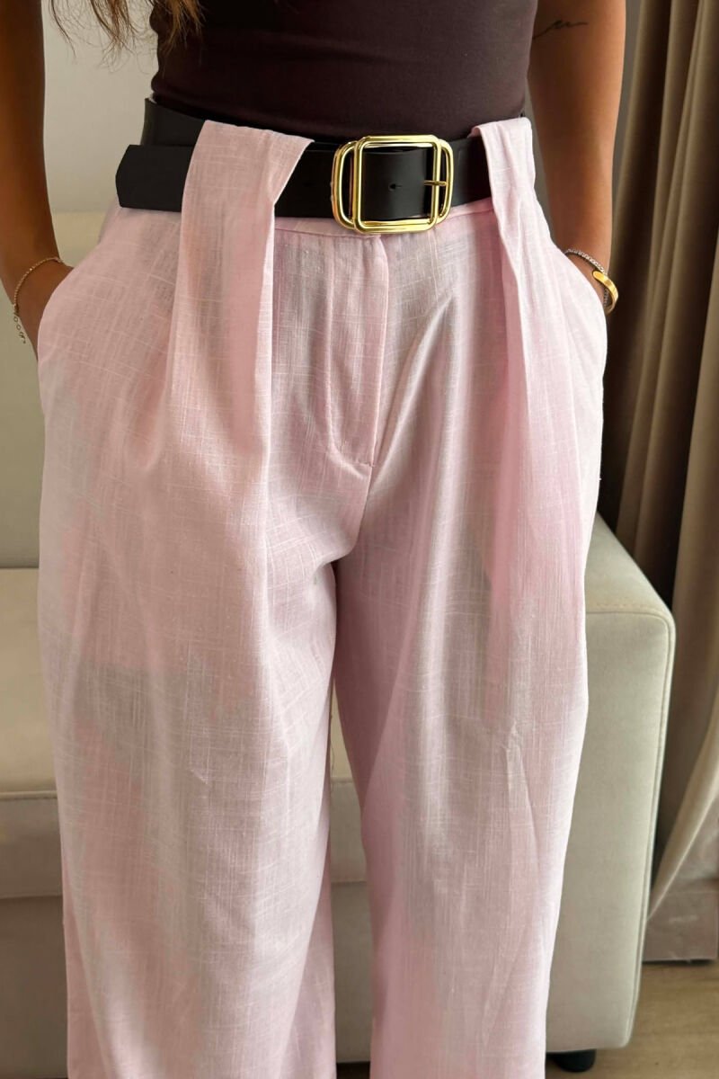 LINEN BLEND BELT DETAIL WOMAN TROUSERS PINK/ROZE - 5