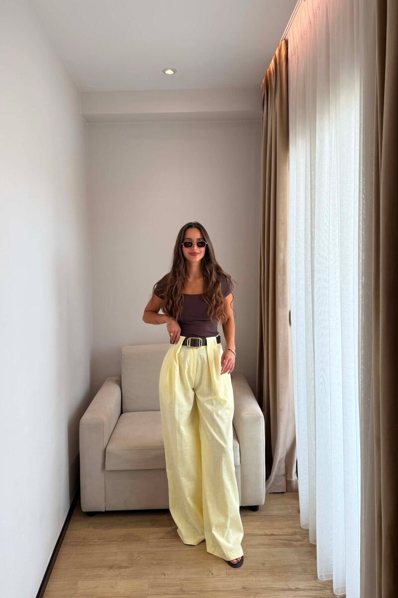 LINEN BLEND BELT DETAIL WOMAN TROUSERS YELLOW/E VERDHE - 1