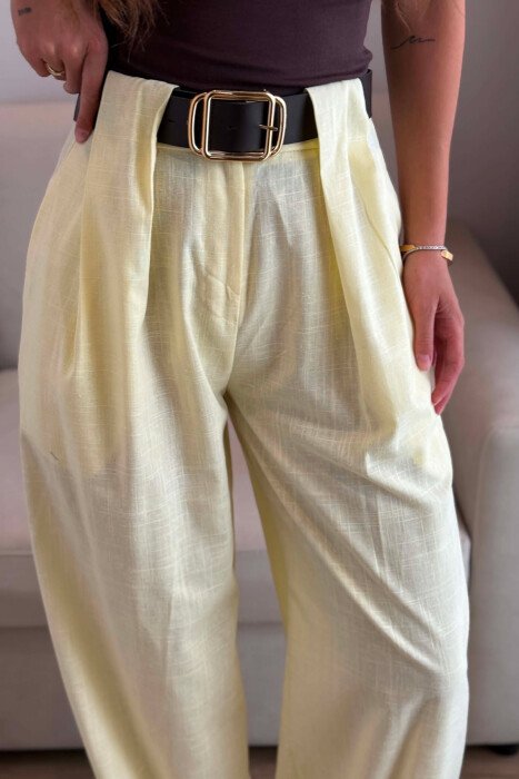 LINEN BLEND BELT DETAIL WOMAN TROUSERS YELLOW/E VERDHE - 4