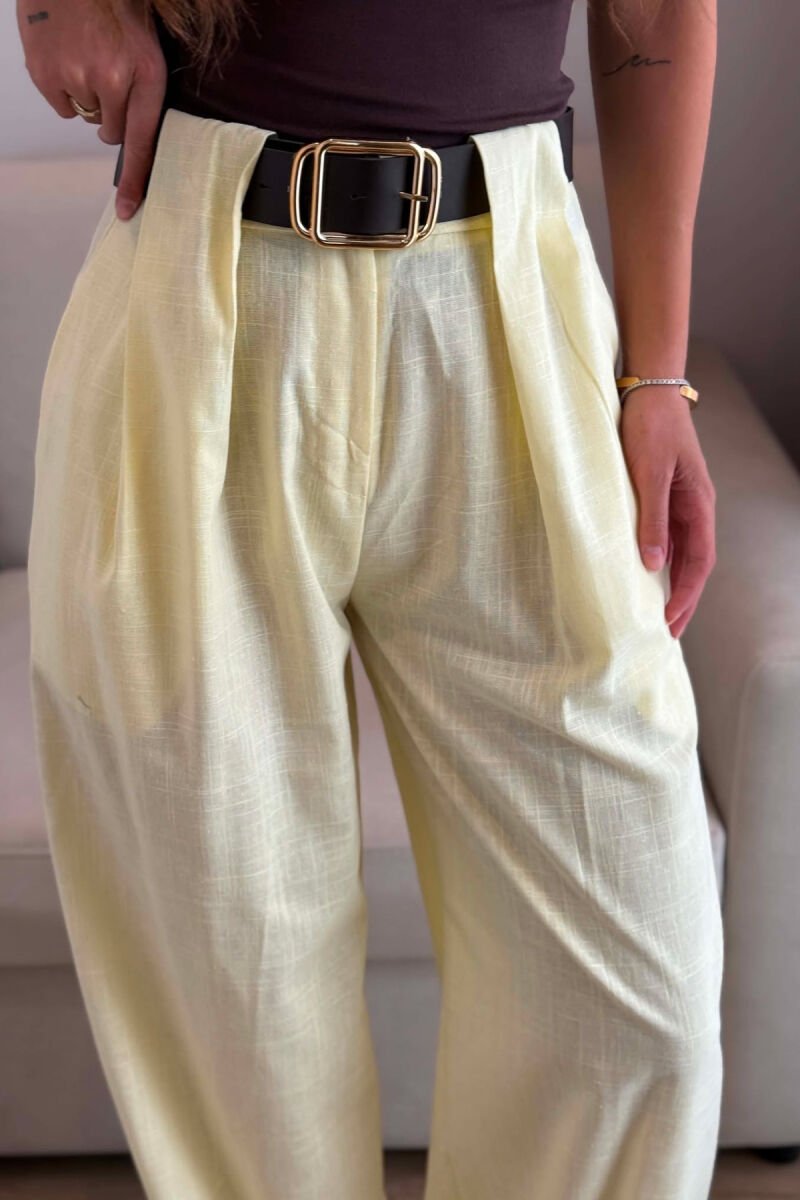 LINEN BLEND BELT DETAIL WOMAN TROUSERS YELLOW/E VERDHE - 4