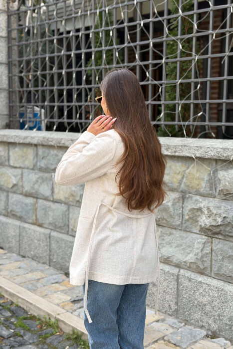 LINEN BLEND LACING WAIST WOMAN JACKET CREAM/KREM - 5