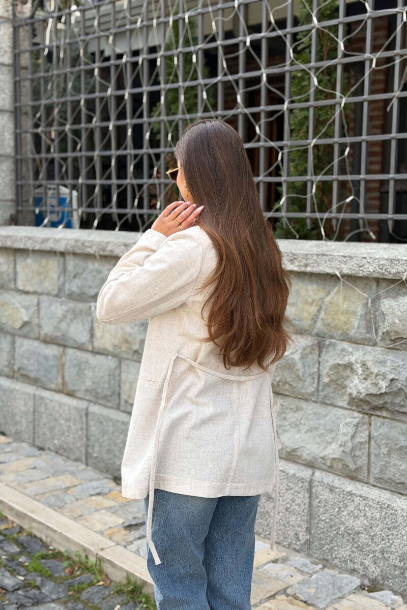 LINEN BLEND LACING WAIST WOMAN JACKET CREAM/KREM - 5